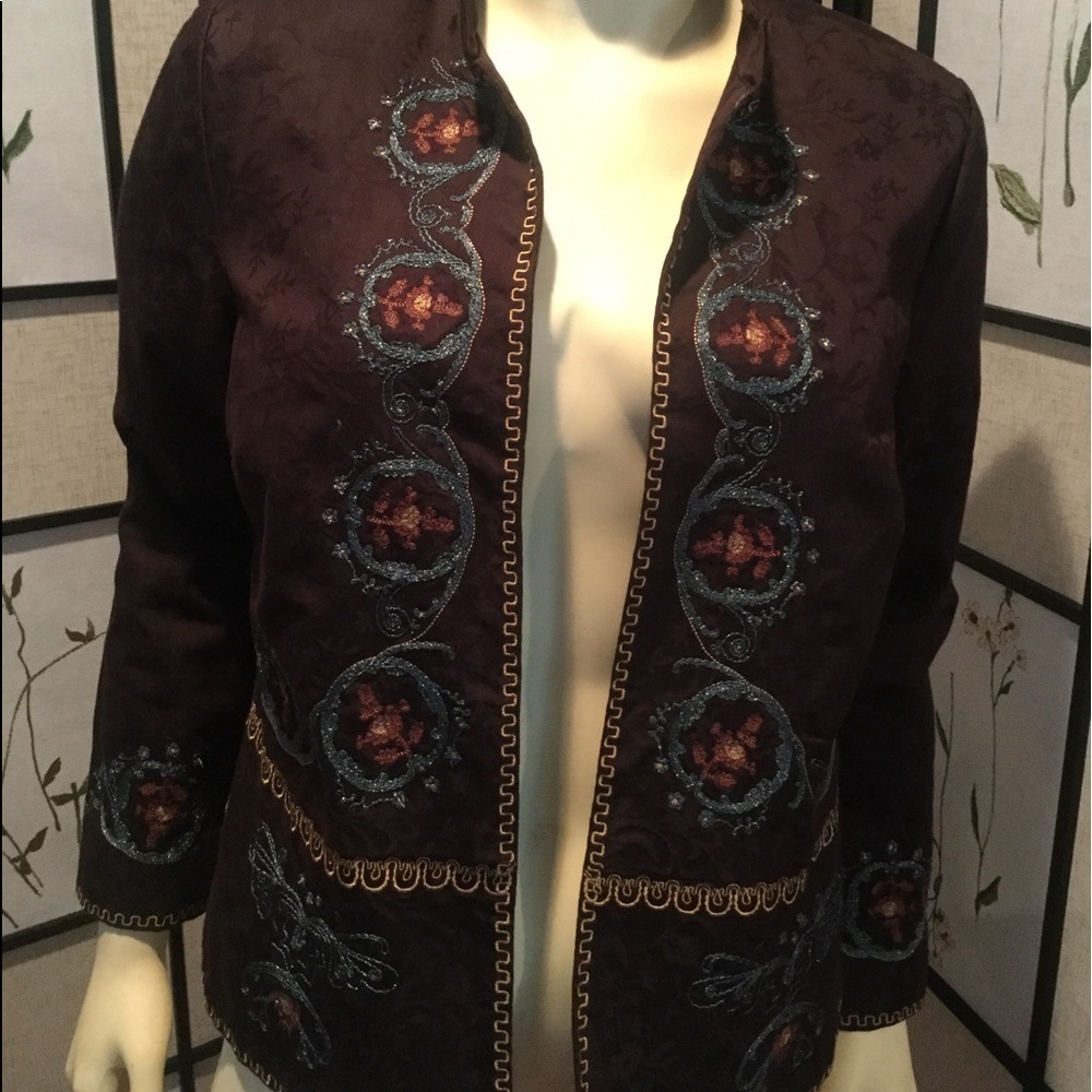 Coldwater Creek Open Embroidered Jacket